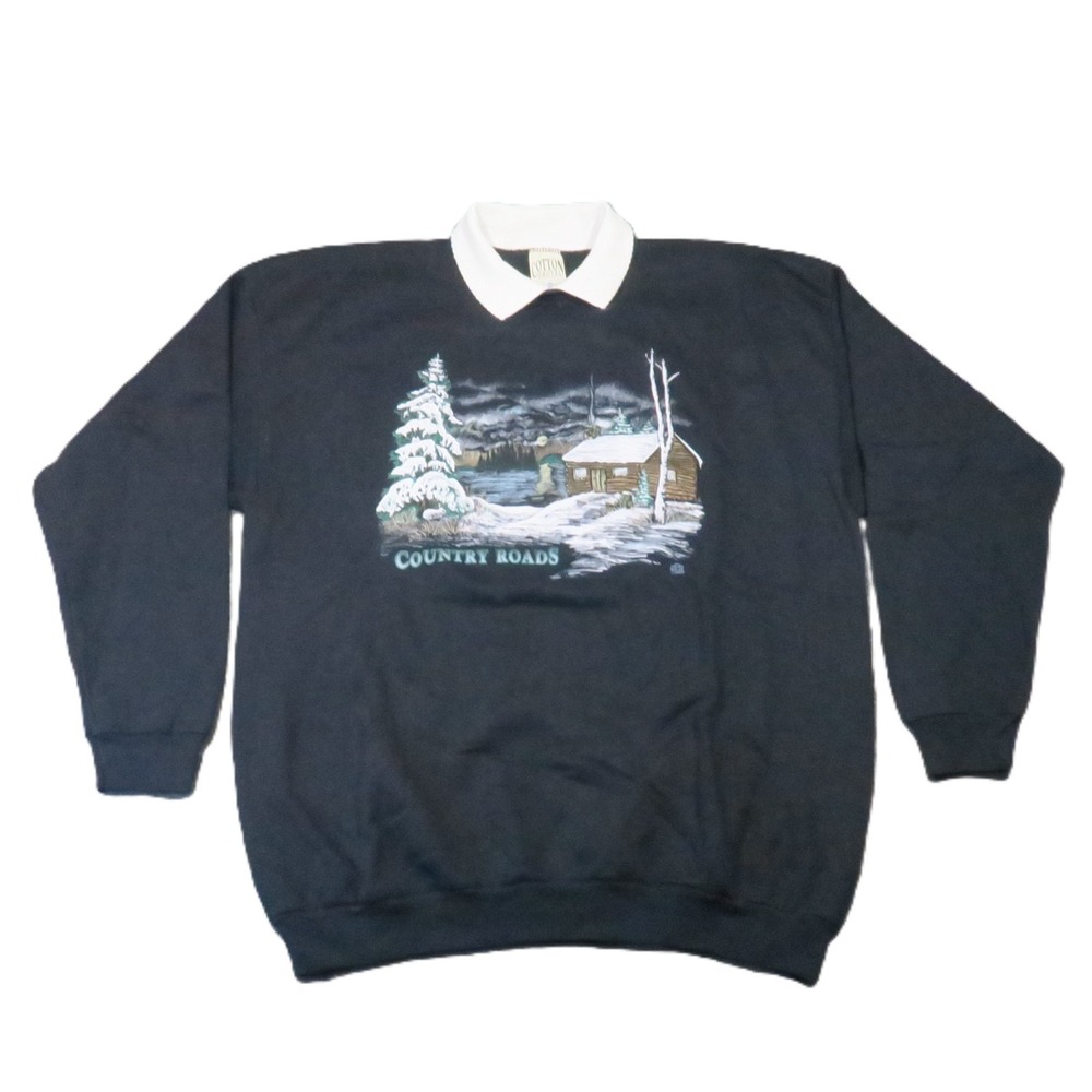 Cotton Grove Country Roads Sweatshirt 2XL Black Vintage Cabincore Grandma Winter